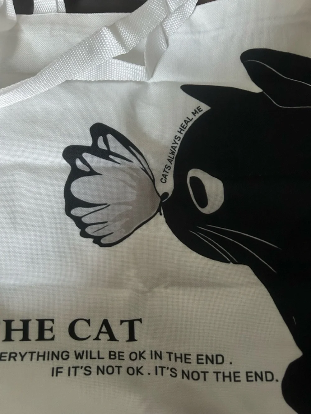 Black and White Cat Tote Linen Canvas Bag